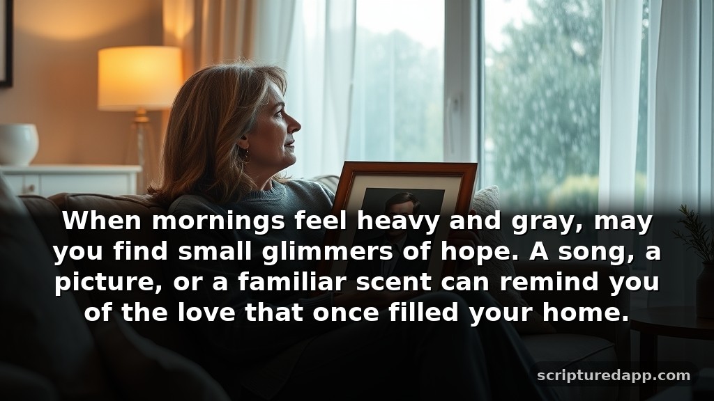 Heartfelt Prayers for Loss of Husband During Difficult Seasons: When mornings feel heavy and gray, may you find small glimmers of hope. A song, a picture, or a familiar scent can remind you of the love that once filled your home.