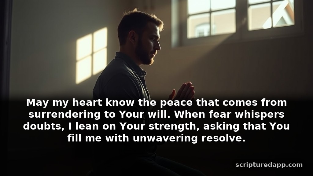 Prayers for Men Seeking Protection in Tough Times: May my heart know the peace that comes from surrendering to Your will. When fear whispers doubts, I lean on Your strength, asking that You fill me with unwavering resolve.