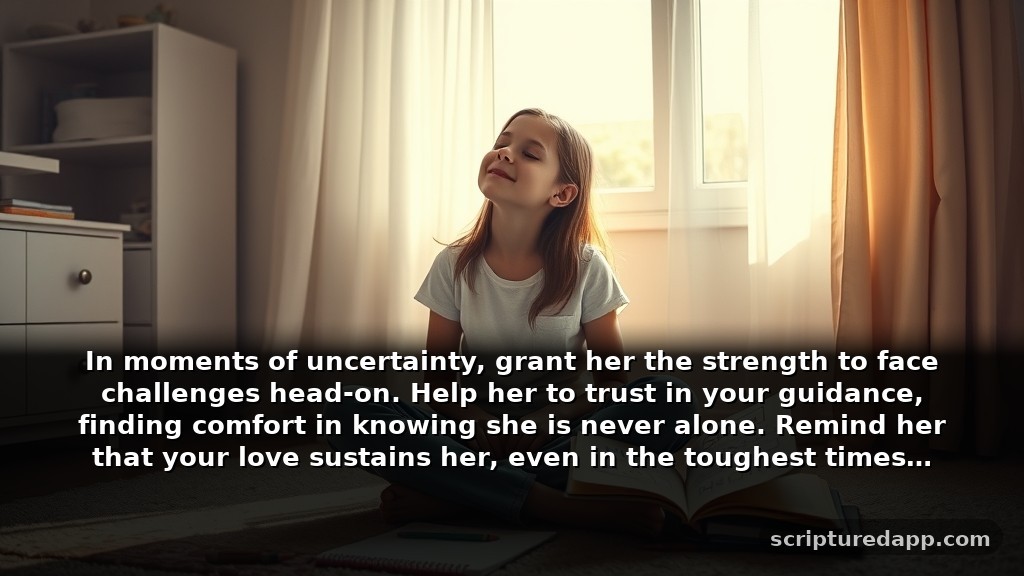 Heartfelt Prayers for Teenage Girl's Protection: In moments of uncertainty, grant her the strength to face challenges head-on. Help her to trust in your guidance, finding comfort in knowing she is never alone. Remind her that your love sustains her, even in the toughest times.