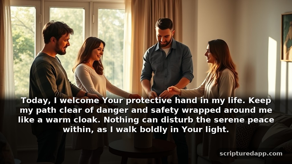Daily Prosperity Prayer for Protection and Safety: Today, I welcome Your protective hand in my life. Keep my path clear of danger and safety wrapped around me like a warm cloak. Nothing can disturb the serene peace within, as I walk boldly in Your light.