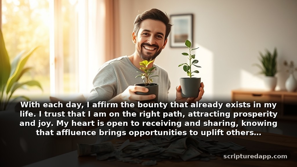 Prayer for Financial Blessings and Prosperity: With each day, I affirm the bounty that already exists in my life. I trust that I am on the right path, attracting prosperity and joy. My heart is open to receiving and sharing, knowing that affluence brings opportunities to uplift others.