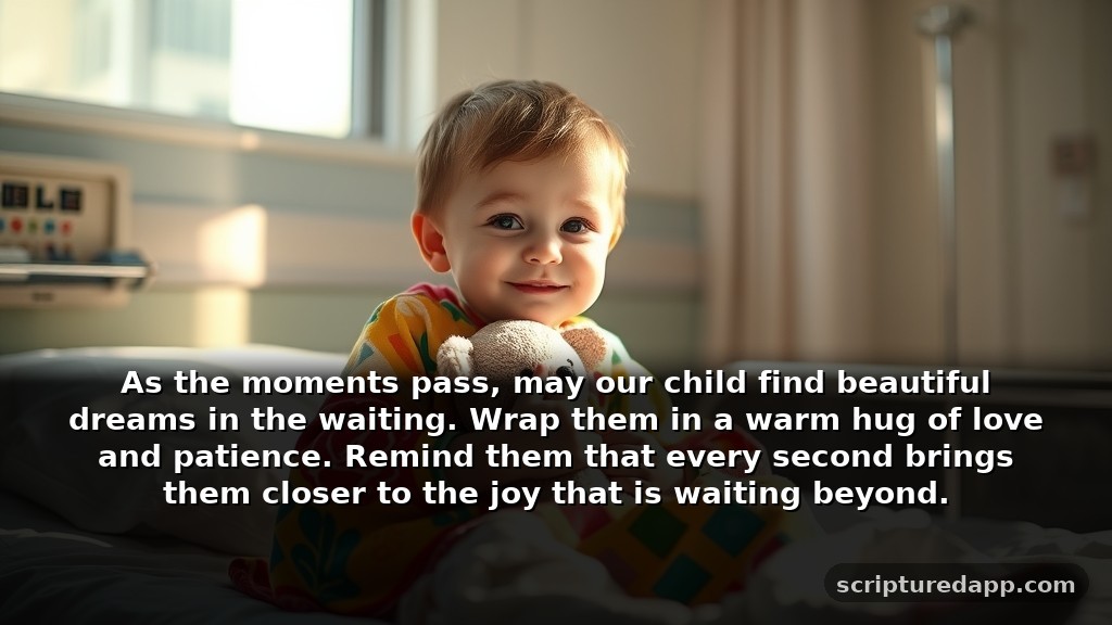 Cute Short Prayer for Child Having Surgery for Patience: As the moments pass, may our child find beautiful dreams in the waiting. Wrap them in a warm hug of love and patience. Remind them that every second brings them closer to the joy that is waiting beyond.
