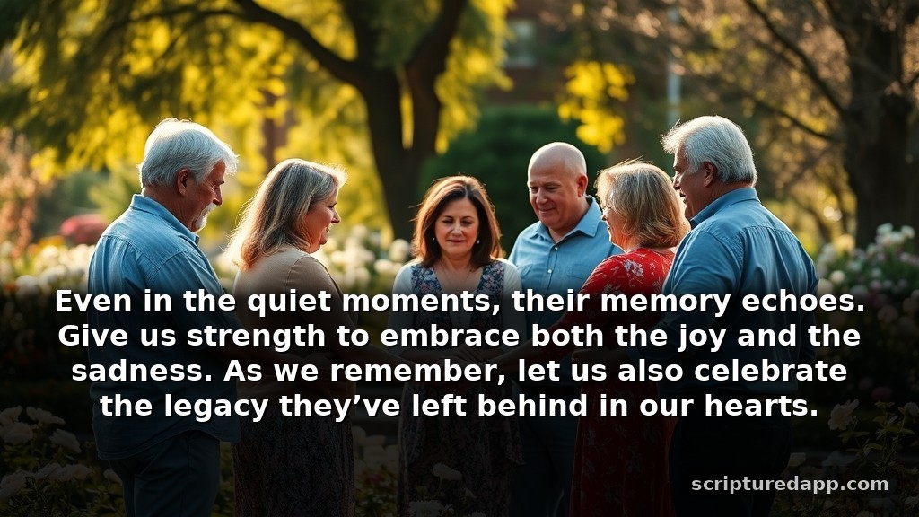 Short Prayer for Death Anniversary During Difficult Seasons: Even in the quiet moments, their memory echoes. Give us strength to embrace both the joy and the sadness. As we remember, let us also celebrate the legacy they’ve left behind in our hearts.