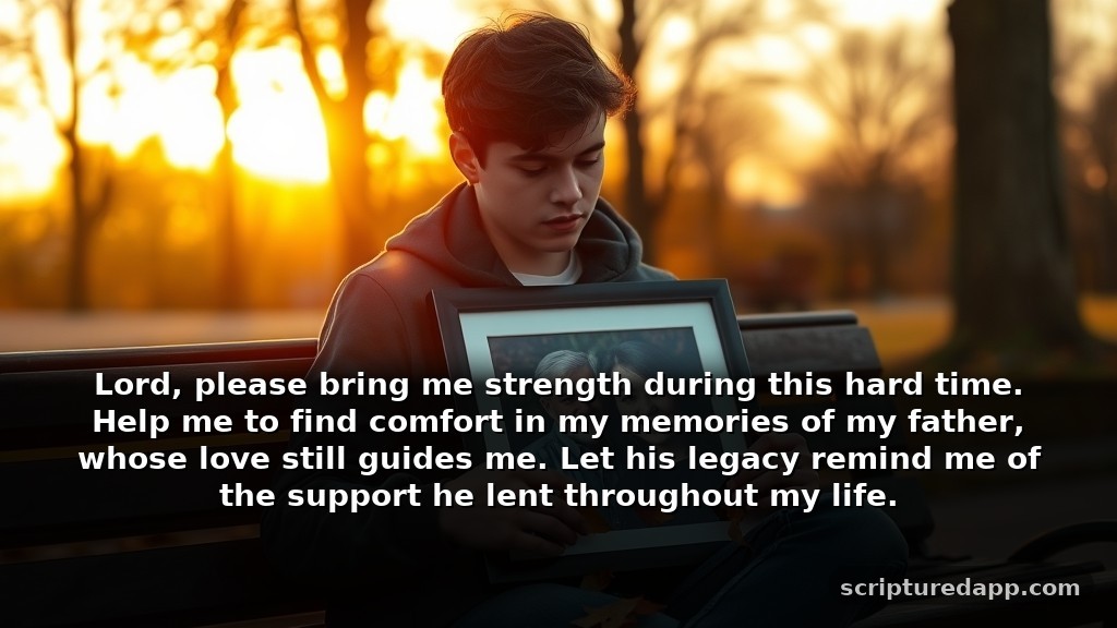 Short Prayer for Loss of Father for Guidance in Difficult Times: Lord, please bring me strength during this hard time. Help me to find comfort in my memories of my father, whose love still guides me. Let his legacy remind me of the support he lent throughout my life.