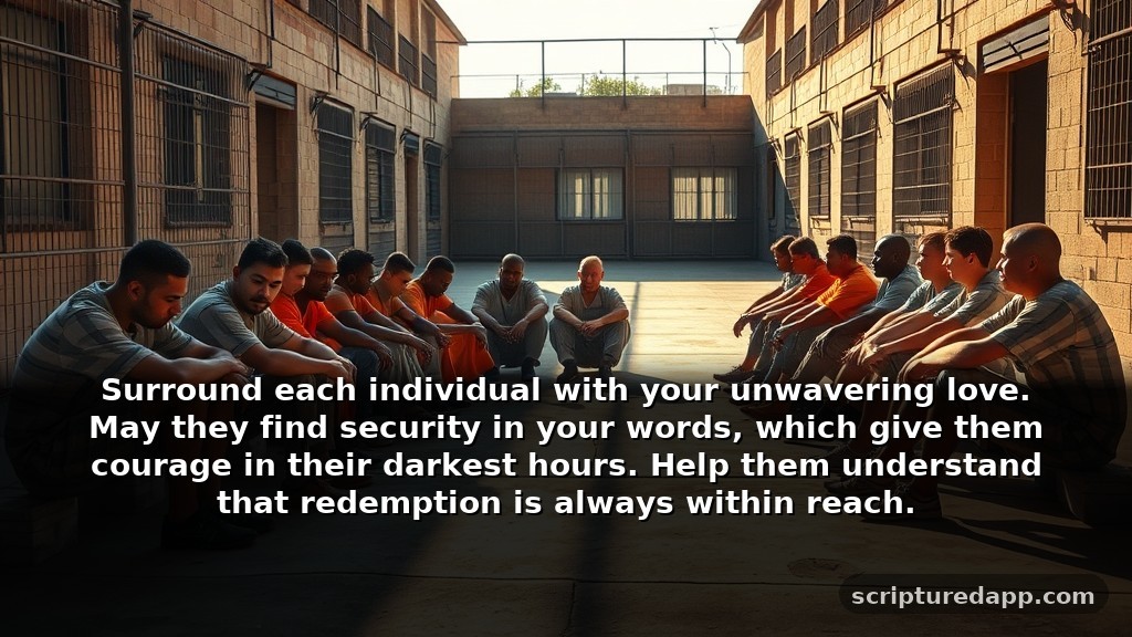 Short Prayer for Prisoners Seeking Protection: Surround each individual with your unwavering love. May they find security in your words, which give them courage in their darkest hours. Help them understand that redemption is always within reach.
