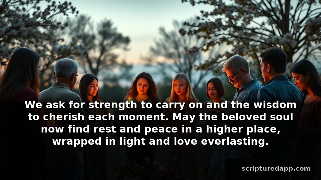 Short Prayer for the Soul to Rest in Peace During Difficult Seasons: We ask for strength to carry on and the wisdom to cherish each moment. May the beloved soul now find rest and peace in a higher place, wrapped in light and love everlasting.