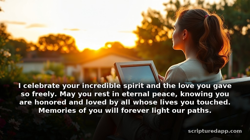 Short Prayer for the Soul to Rest in Peace with Gratitude: I celebrate your incredible spirit and the love you gave so freely. May you rest in eternal peace, knowing you are honored and loved by all whose lives you touched. Memories of you will forever light our paths.