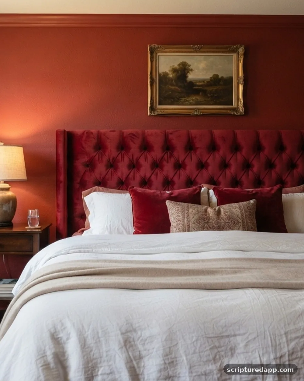 Velvet Upholstered Headboard - 5 Red Bedroom ideas