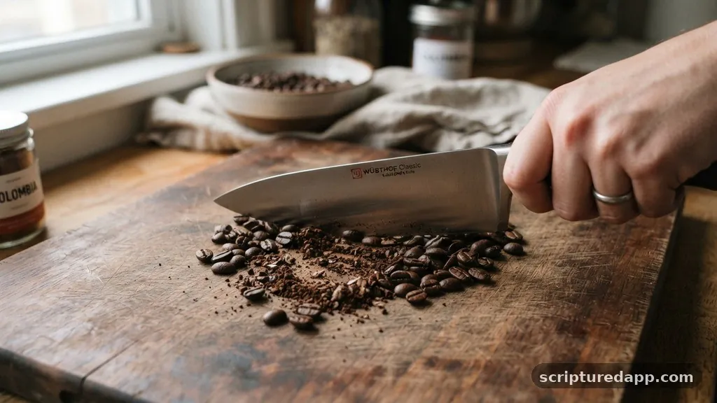 Using a Chef Knife or Cleaver - how to grind coffee beans without a grinder